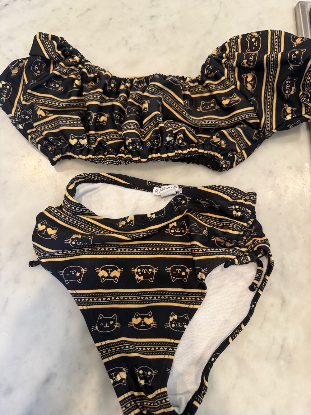Flapdoodles Black & Gold Cat Print Bikini
